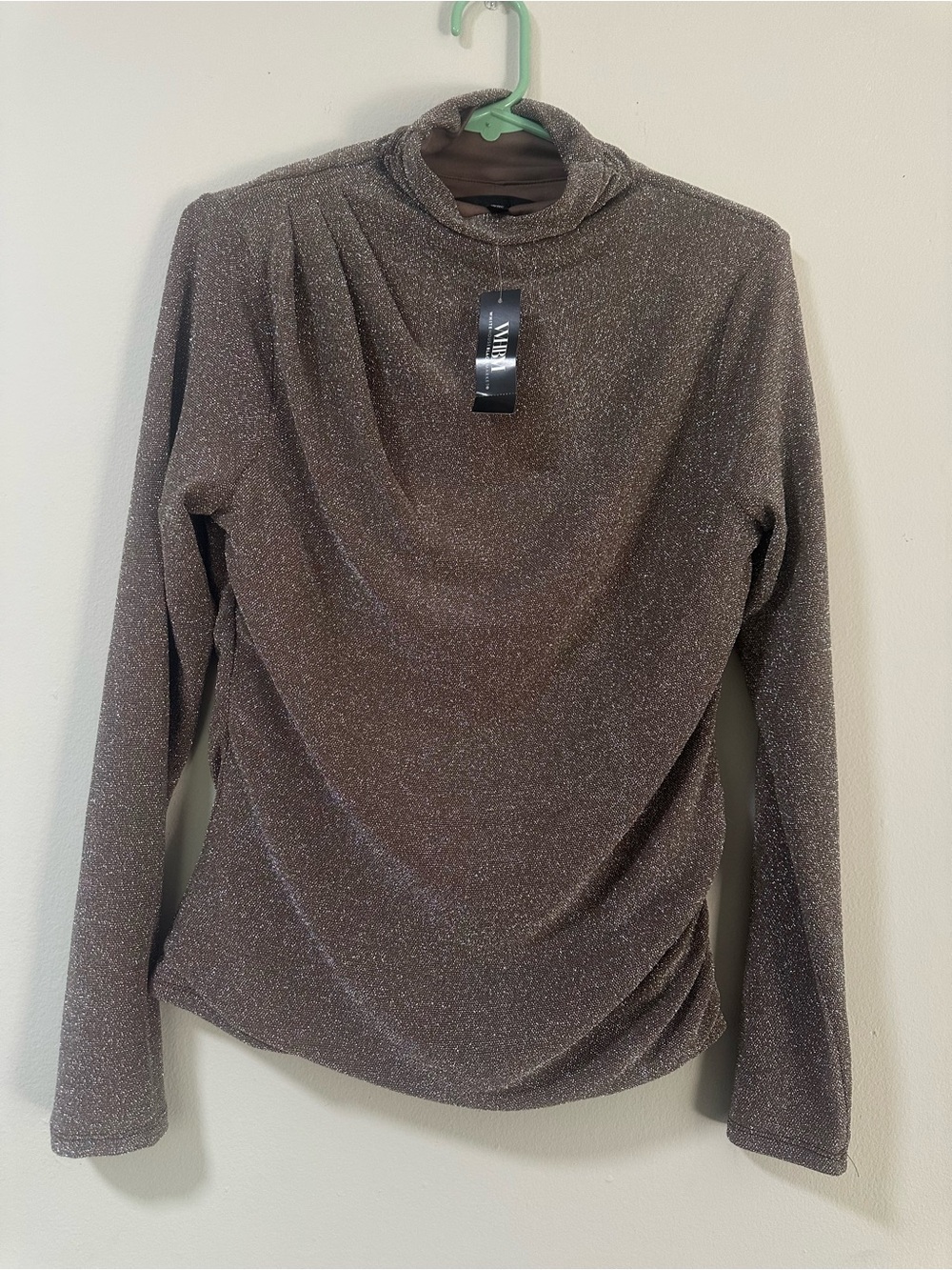White House Black Market Shimmery Taupe Brown Long Sleeve Top